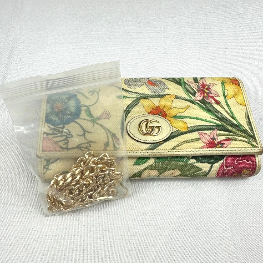 Gucci Flora Canvas Marmont Long Wallet on Chain Limited Edition w/Box & Dust Bag - Picture 12 of 15